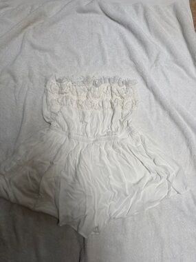 Strapless White Ruffled Romper